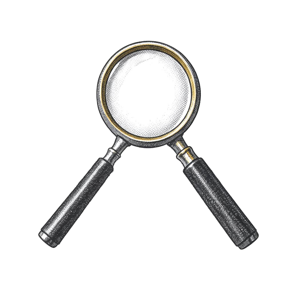 Halftone illustration of a magnifying glass.
