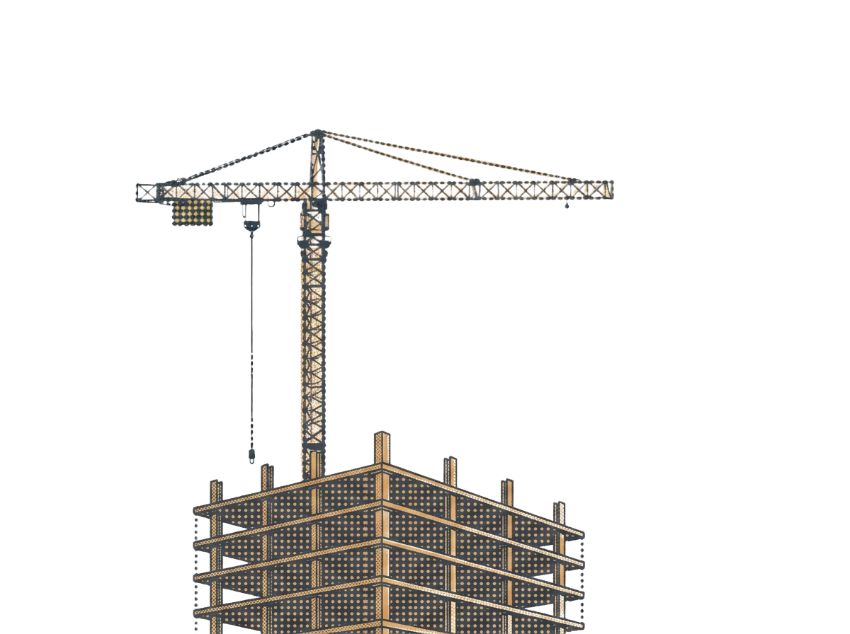 Halftone illustration of a construction crane