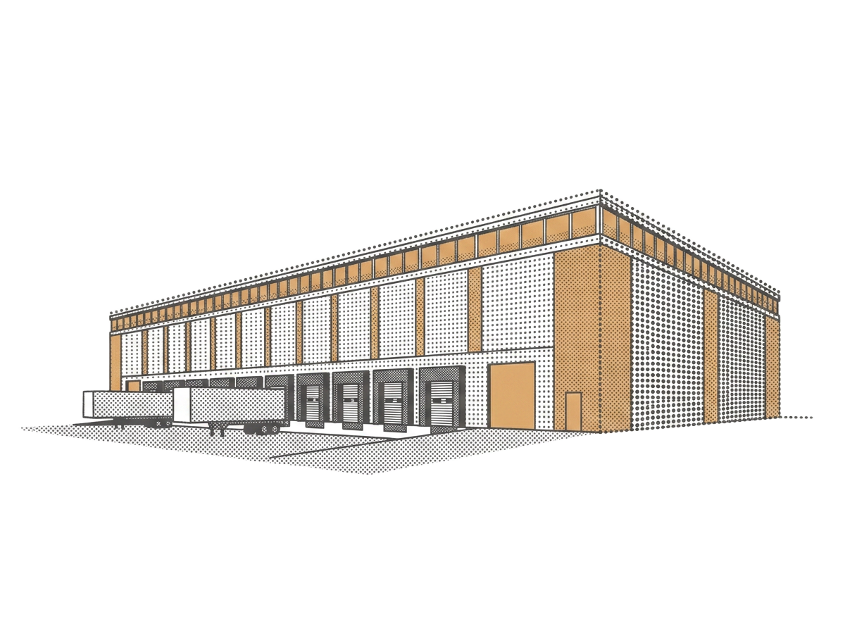 Halftone illustration of an industrial building