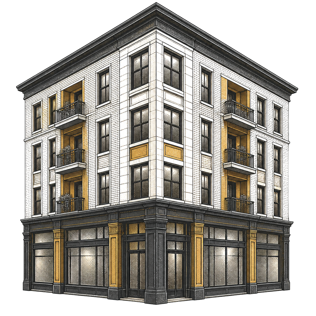 Halftone illustration of a commercial building