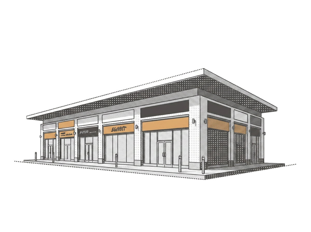 Halftone illustration of a retail strip